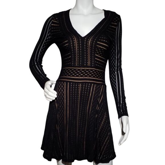 BCBGMAXAZRIA “Kinley” Black Striped Mesh Mini Dress S - Picture 1 of 8